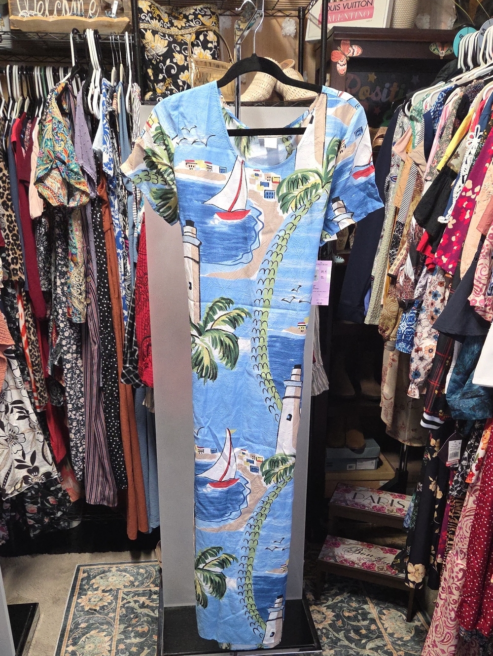 Blue Tropical Print Maxi Dress